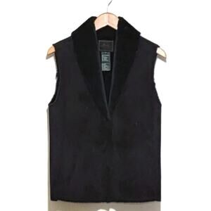 Ralph Lauren Black Faux Suede Vest Faux Fur Collar Sherpa Lined Size M